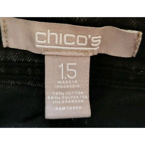 Chico's Women's Cropped Pants Size 1.5 US 10 Black Lace Hem Cotton - Picture 2 of 9
